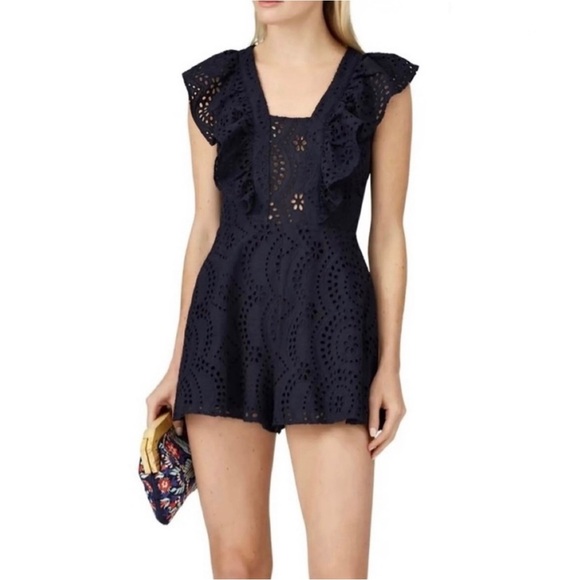 KEEPSAKE the Label Pants - KEEPSAKE THE LABEL NAVY EMBROIDERED EYELET ROMPER